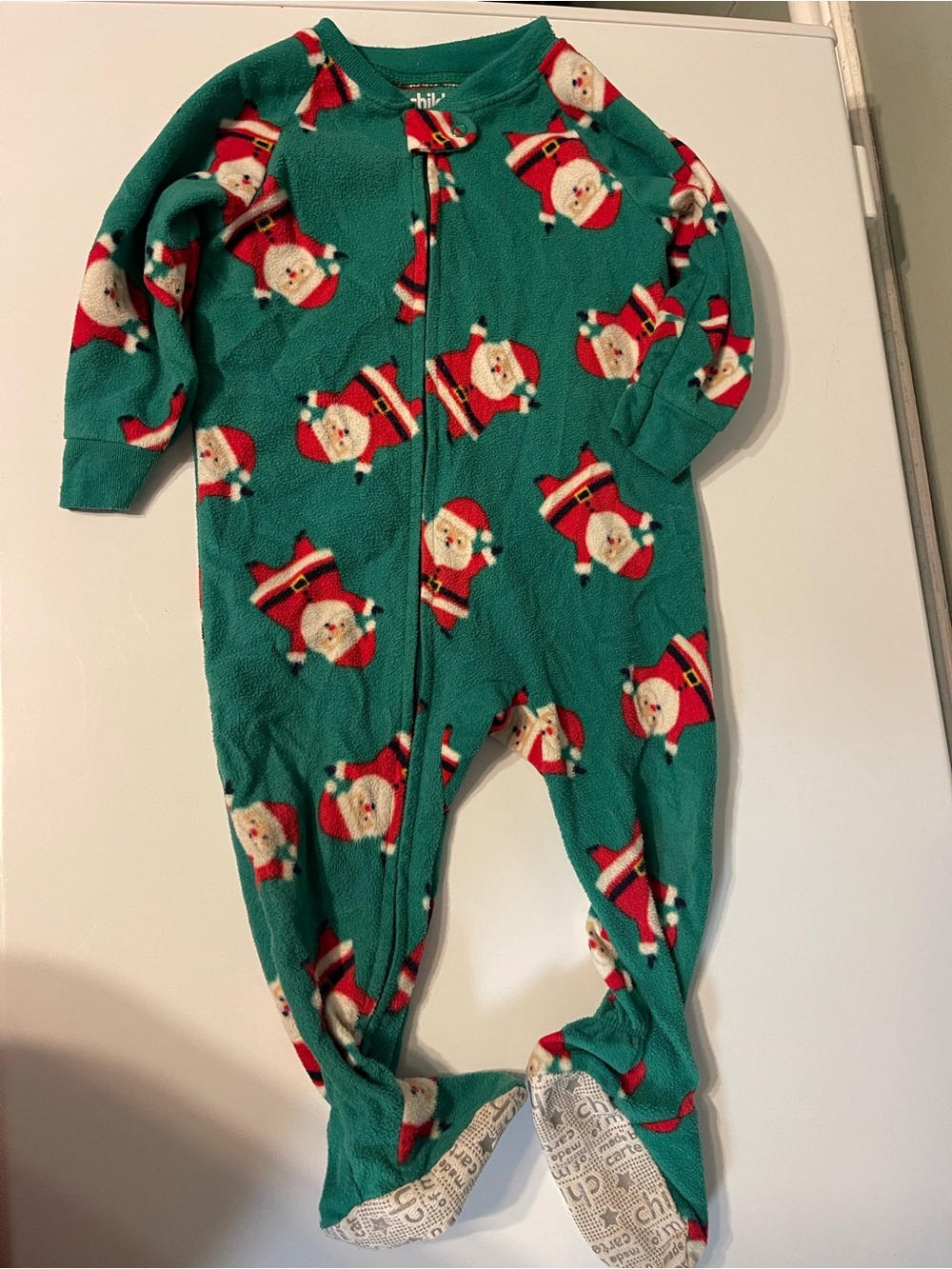 child of mine Green Santa Footed One-Piece Pajamas